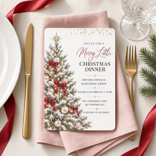 Convite Árvore de Natal Rosa Arco Vermelho Jantar de Natal