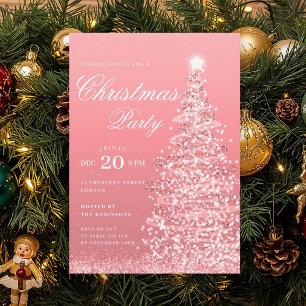 Convite Árvore de Natal Rosa Dourado Festa de Natal de Inv