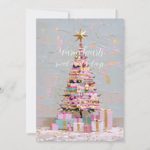 Convite Árvore de Natal Rosa e Dourada Impasto