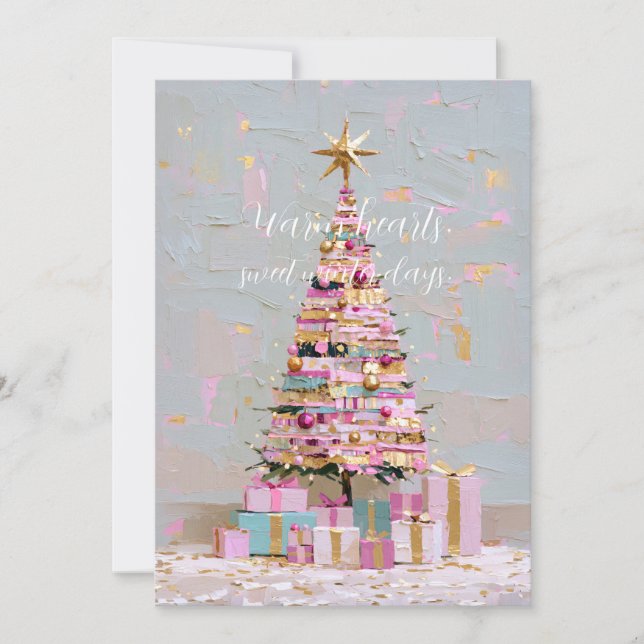 Convite Árvore de Natal Rosa e Dourada Impasto (Frente)