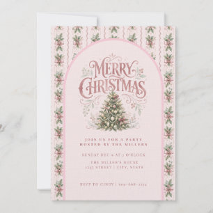 Convite Árvore de Natal Rosa Elegante