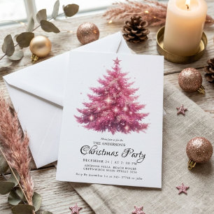 Convite Árvore de Natal Rosa Elegante de Inverno
