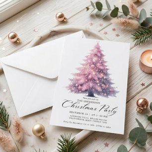 Convite Árvore de Natal Rosa Elegante de Inverno