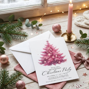 Convite Árvore de Natal Rosa Elegante de Inverno