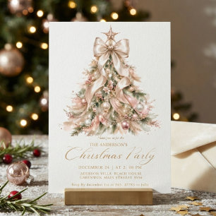 Convite Árvore de Natal Rosa Elegante de Inverno