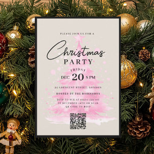 Convite Árvore de Natal Rosa QR Festa de Natal