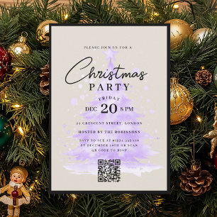 Convite Árvore de Natal Roxa QR Festa de Natal