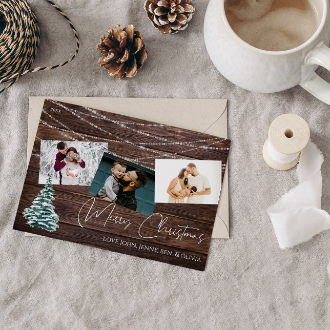 Convite Árvore de Natal russa 3 Fotografias e Luzes, Cartã (Criador carregado)