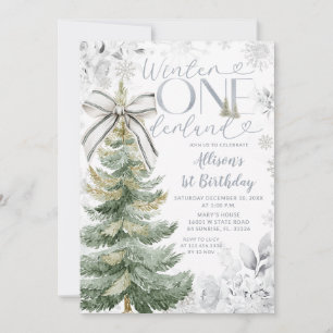 Convite Árvore de Natal Silver Winter ONEderland Aniversár