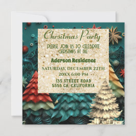 Convite Árvore de Natal Verde 3d| Festa de Natal Ouro