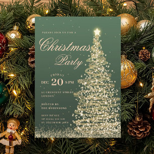 Convite Árvore de Natal Verde Dourada Festa de Natal