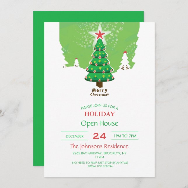 Convite Árvore de Natal Verde Feliz (Frente/Verso)