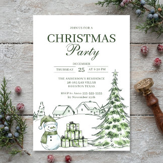 Convite Árvore de Natal Verde Festa de Natal com Aquarela 