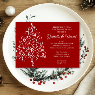 Convite Árvore de Natal Vermelha Brunch de Pós-Casamento d