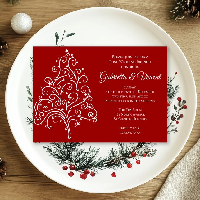 Convite Árvore de Natal Vermelha Brunch de Pós-Casamento d (Criador carregado)