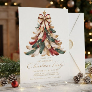 Convite Árvore de Natal vermelha e dourada elegante Invern