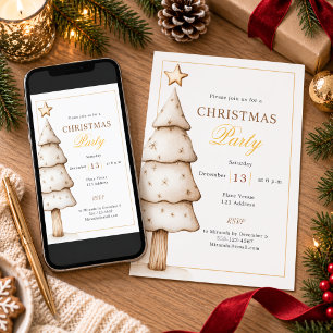 Convite Árvore de ouro branco Festa de Natal moderna