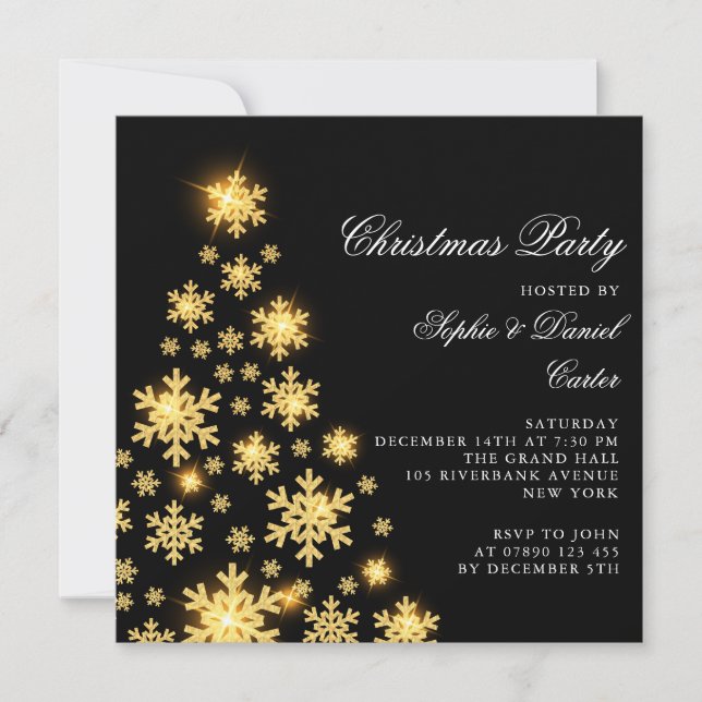Convite Árvore de ouro de Natal elegante (Frente)