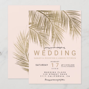 Convite Árvore de palmeira de ouro elegante rosa de casam