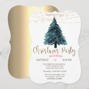 Convite Árvore de Pinheiro, Luzes Douradas Festa de Natal