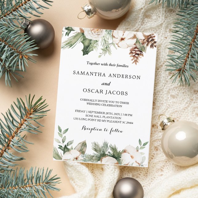 Convite Árvore de Pinheiro Verde de Inverno em Aquarela &  (Criador carregado)