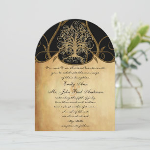 Convite Árvore de Redemoinho de Ouro Casamento Dourado & M