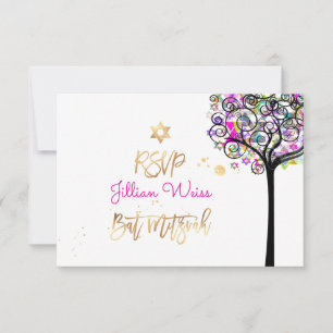 Convite Árvore de Vida de RSVP PixDezines/Neon Bat Mitzva