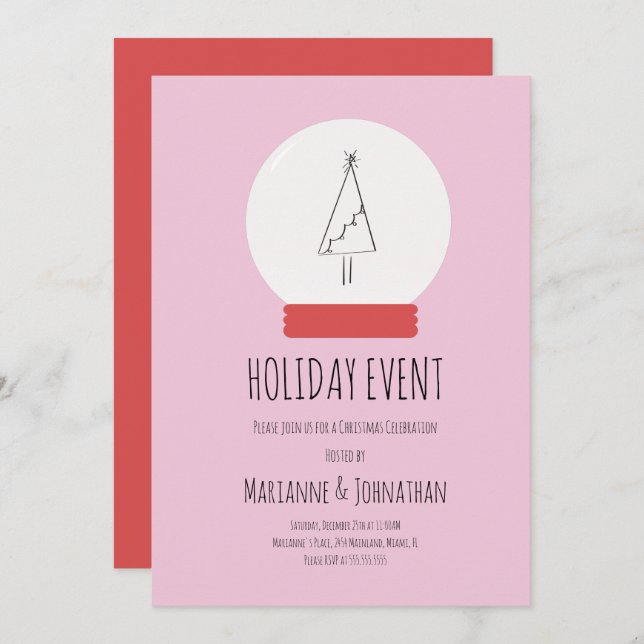 Convite Árvore Desenhada da Festa de Natal do Globo de Nev (Frente/Verso)