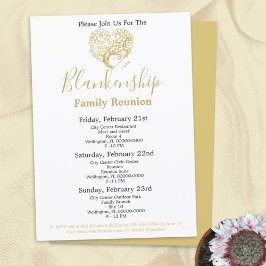 Convite Árvore do Coração de Ouro Reunião de Família de 3 