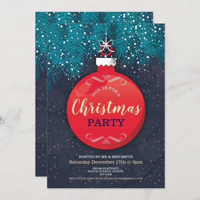 Convite Árvore do Partido Festivo Bauble (Frente/Verso)