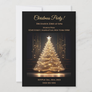 Convite Árvore Dourada de Natal Moderna Elegante