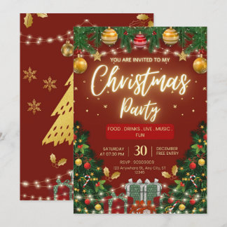 Convite Árvore Dourada Elegante | Festa de Natal