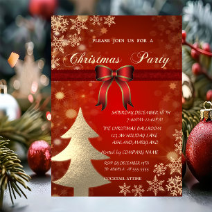 Convite Árvore Dourada Elegante, Festa de Natal Corporativ