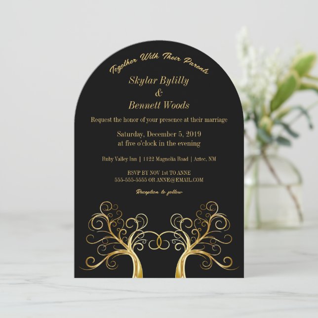 Convite Árvore Dourada moderna (Em pé/Frente)