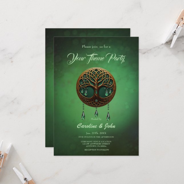 Convite Árvore estilizada da vida num elegante. (Frente/Verso In Situ)