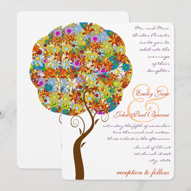 Convite Árvore Floral de Fairytales de Floresta Encantada (Frente/Verso)