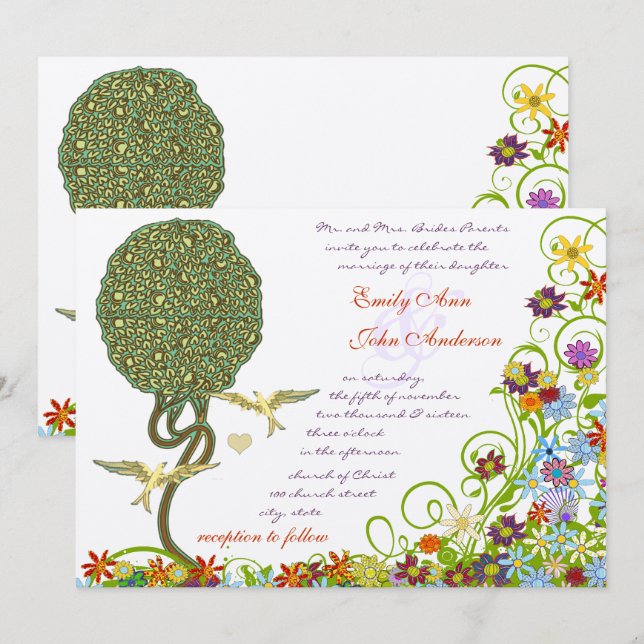 Convite Árvore foliar de papelada florestal entalada (Frente/Verso)