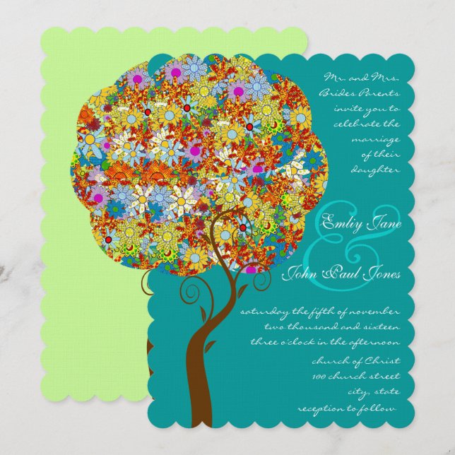 Convite Árvore foliar de papelada florestal entalada (Frente/Verso)