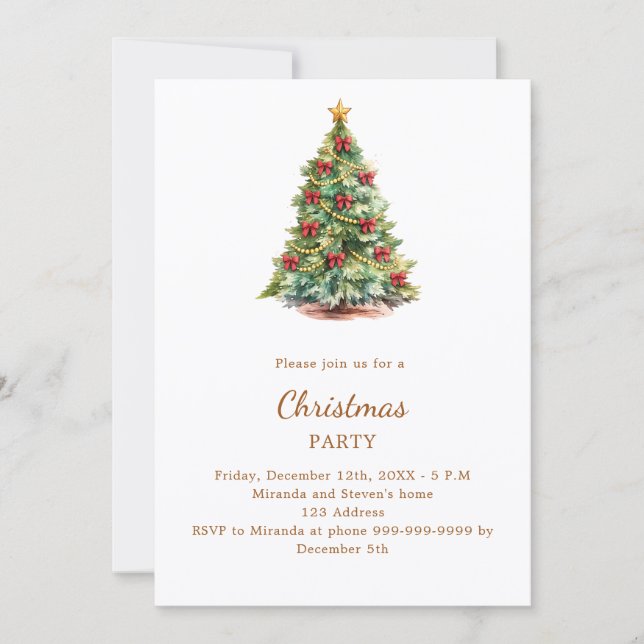 Convite Árvore laços vermelhos Festa de Natal (Frente)