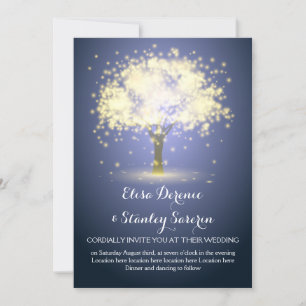 Convite Árvore mágica 1, luz cintilante azul de casament