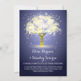 Convite Árvore mágica, luz cintilante, casamento azul