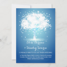 Convite Árvore mágica, luz cintilante, casamento azul