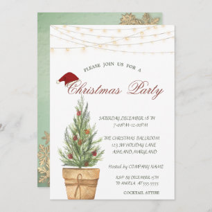 Convite Árvore Natal Chic, Natal Dourado com flocos de nev