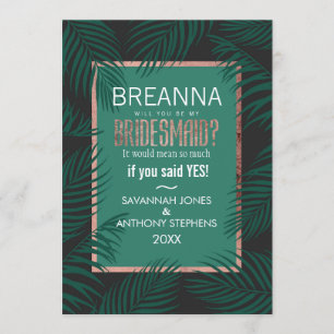 Convite Árvore Palm Verde Deixa Cabeças Rosa Douradas Negr