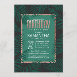Convite Árvore Palm Verde deixa Rosa preto Dourado anivers