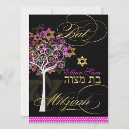 Convite Árvore PixDezines do Life Bat Mitzvah/DIY Fundo