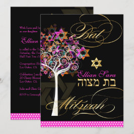 Convite Árvore PixDezines do Life Bat Mitzvah/DIY Fundo