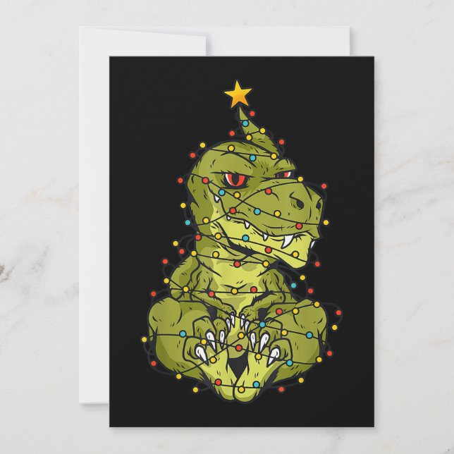 Convite Árvore Rex Dinossauro Figurino de Natal Xmas Tree  (Frente)
