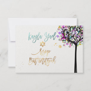 Convite Árvore RSVP PixDezines do Life Music Bat Mitzvah ✡