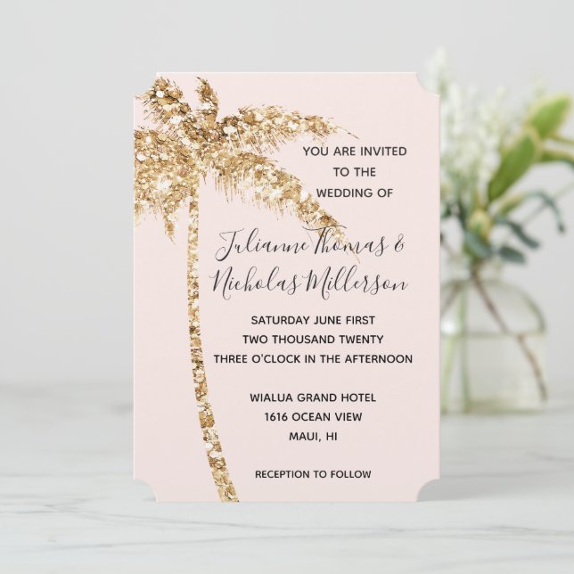 Convite Árvore Tropical de Palma Dourada com Largura (Em pé/Frente)